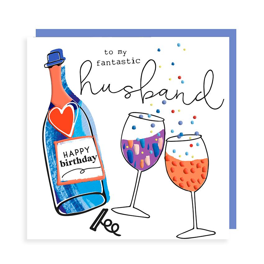 Rosanna Rossi Happy Birthday to my Fantastic Husband Bottle & Glasses Card