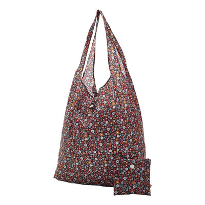 Eco Chic Foldable Recycled Shopping Bag - Ditsy Flowers Black