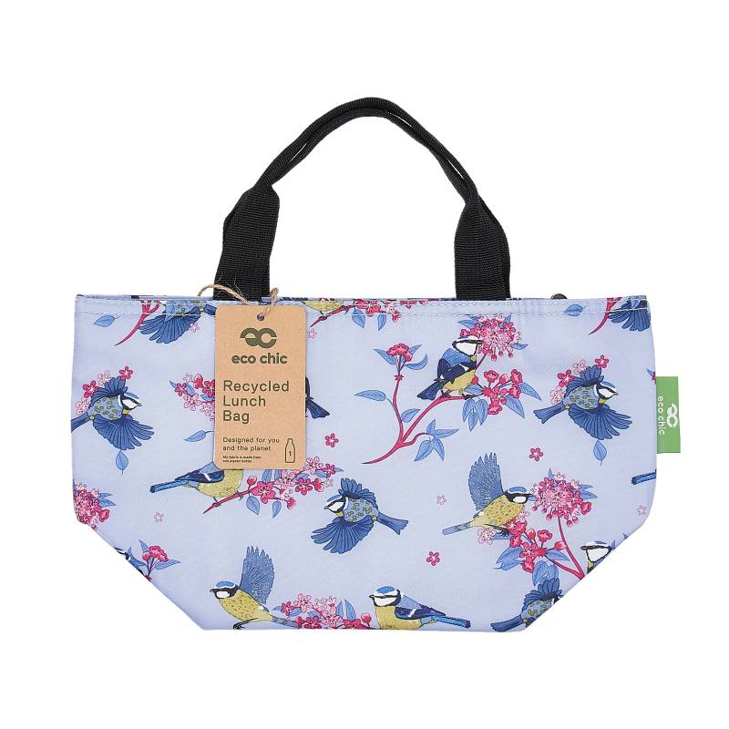 Eco Chic Lightweight Foldable Lunch Bags - Blue Tits - Lilac