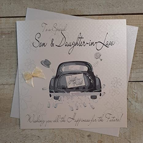 White Cotton Cards Son & Daughter-in-Law Wedding Day Car Card