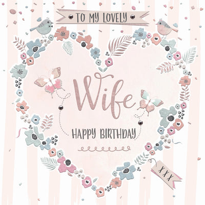 The Handcrafted Card Company Lovely Wife Floral Heart Birthday Card