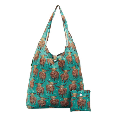 Eco Chic Foldable Recycled Shopping Bag - Highland Cow Teal