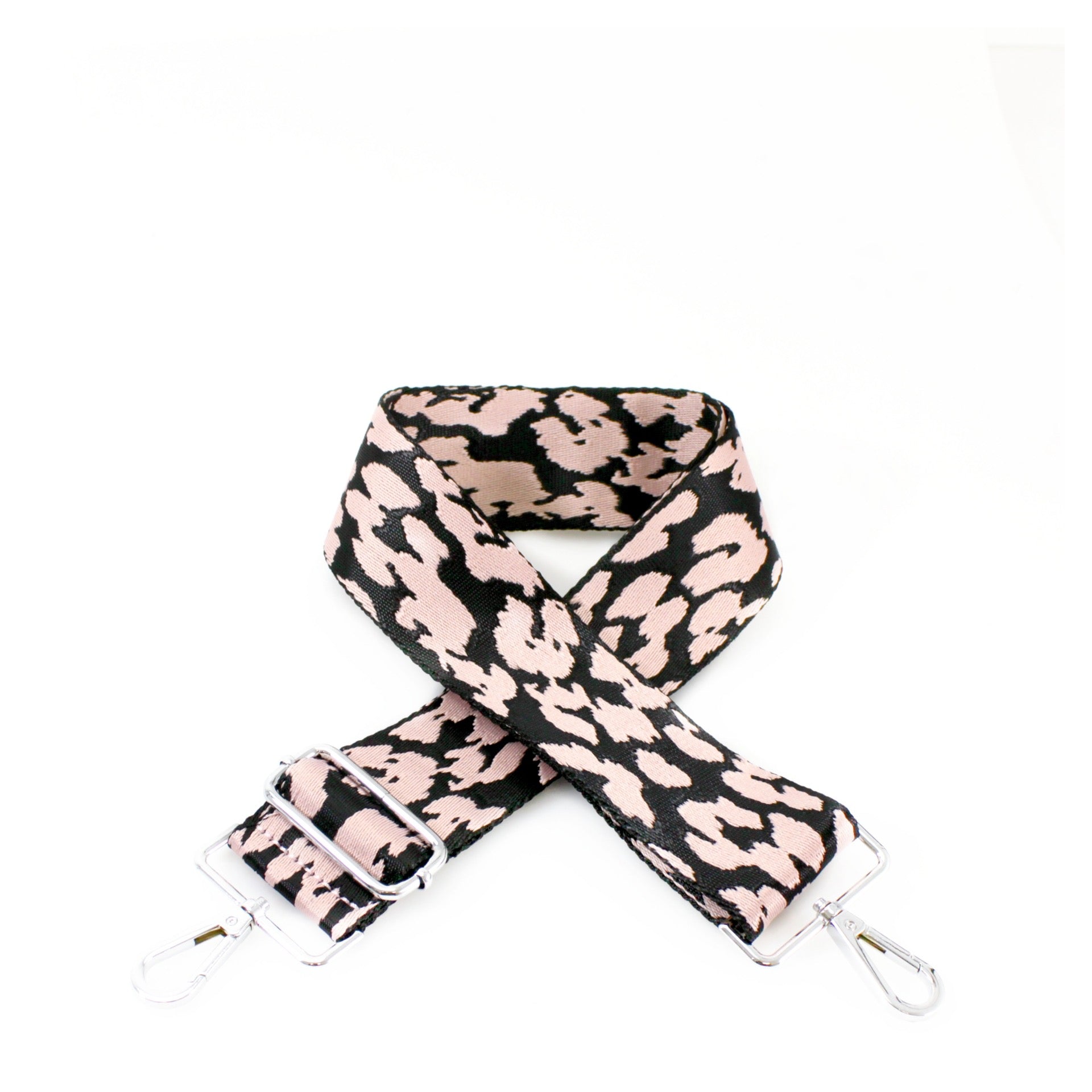 Pink &amp; Black Leopard Print Bag Strap - Silver Fittings