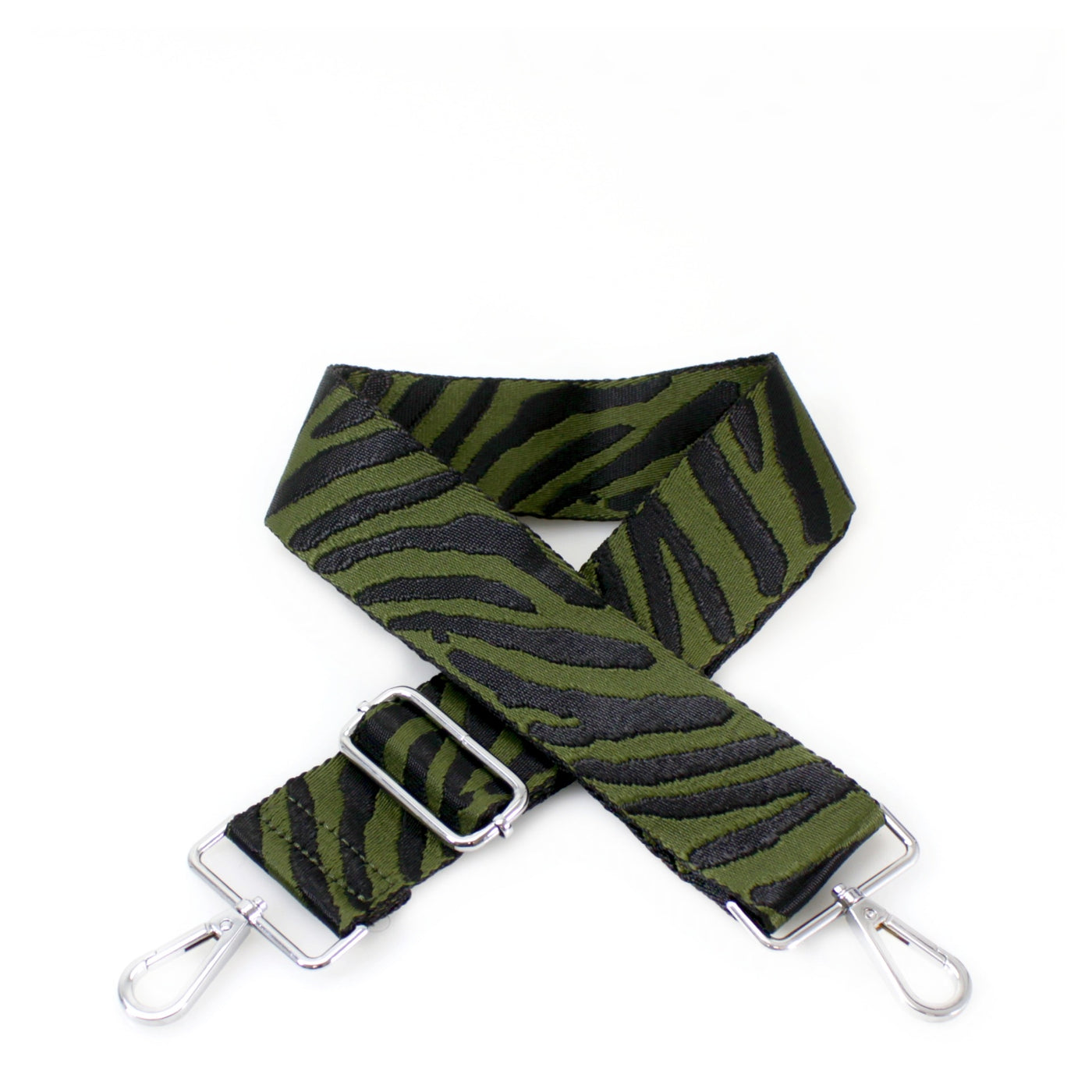 Khaki & Black Zebra Print Bag Strap - Silver Fittings