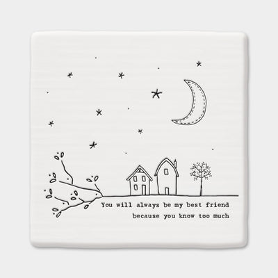 East of India Porcelain Square Twig Coaster - Always my Best Friend
