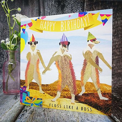 Flying Teaspoons Meerkat Floss Like a Boss Birthday Card