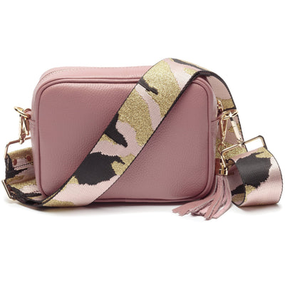 Elie Beaumont Designer Leather Crossbody Bag - Dusty Rose Pink (GOLD Fittings)