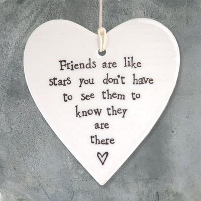 East of India Porcelain Round Hanging Heart -Friends are Like Stars