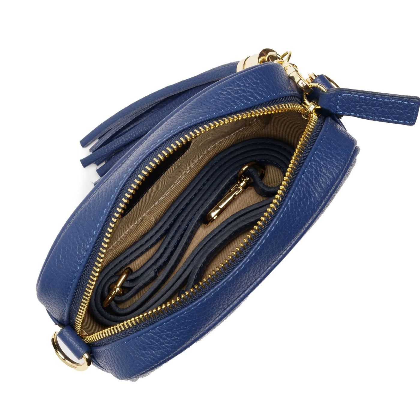 Elie Beaumont Designer Leather MINI Crossbody Bag - Denim Blue (GOLD Fittings)