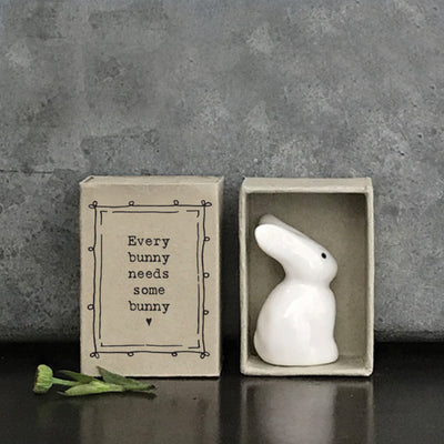 East of India Matchbox Animal - Porcelain Bunny - Every Bunny Needs Some Bunny