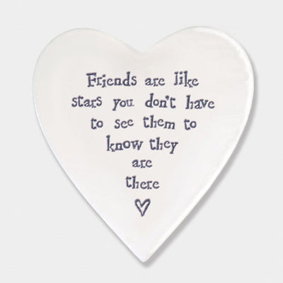 East of India Porcelain Heart Coaster - Friends are Stars