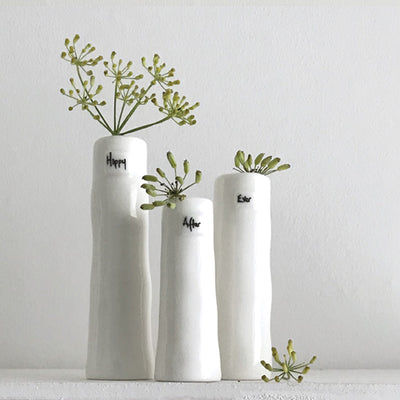 East of India Trio of Porcelain Mini Vases - Happy, Ever, After