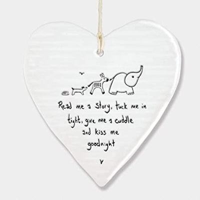 East of India Porcelain Wobbly Hanging Heart - Read me a Story