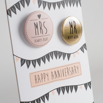 Papersole Happy Anniversary Mr & Mrs Badge Card