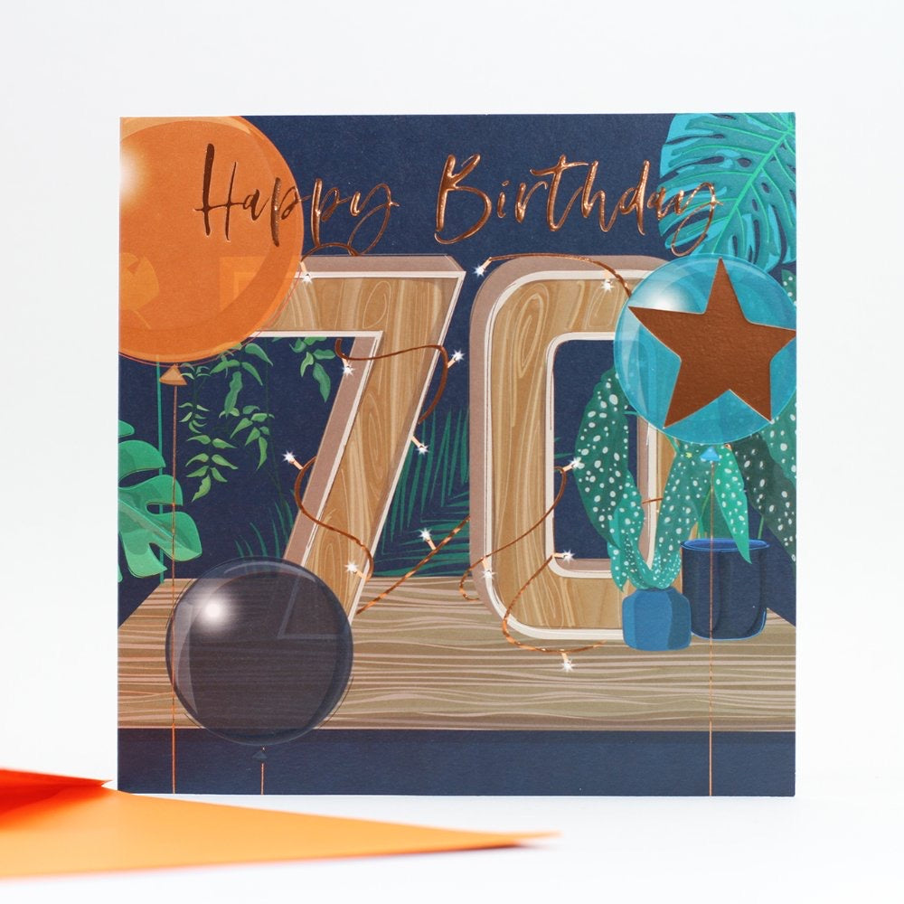 Belly Button 70th Birthday Balloons Card