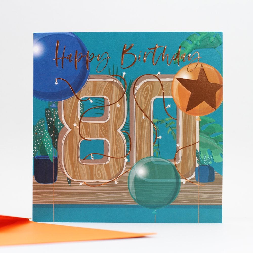 Belly Button 80th Birthday Balloons Card