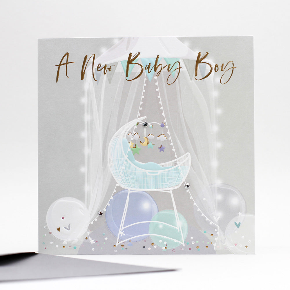 Belly Button A new Baby Boy Birth Moses Basket Card