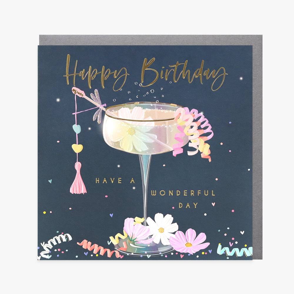 Belly Button Have a Wonderful Birthday Cocktail Navy Card