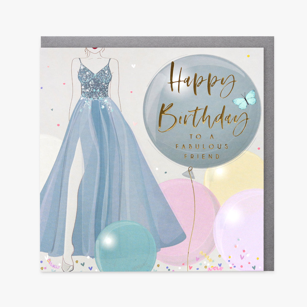Belly Button Fabulous Friend Blue Dress & Ballons Birthday Card