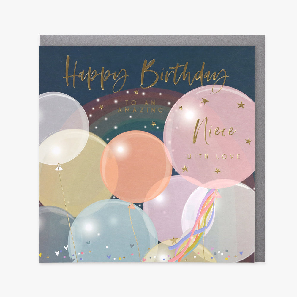 Belly Button Amazing Niece Balloons Navy Birthday Card