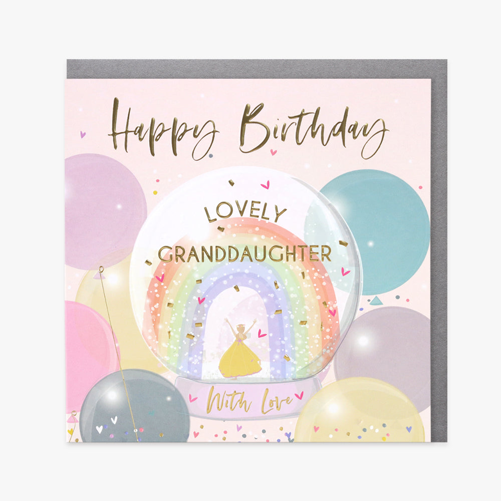 Belly Button Lovely Granddaughter Rainbow Snowglobe &amp; Balloons Card