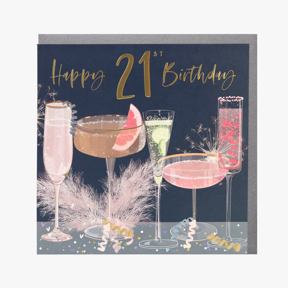 Belly Button 21st Birthday Cocktails Navy Card