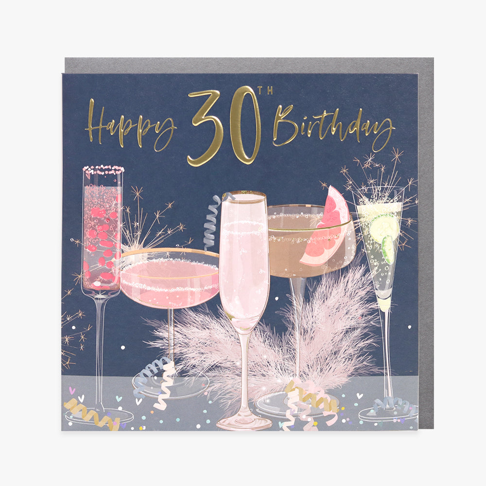 Belly Button 30th Birthday Cocktails Navy Card
