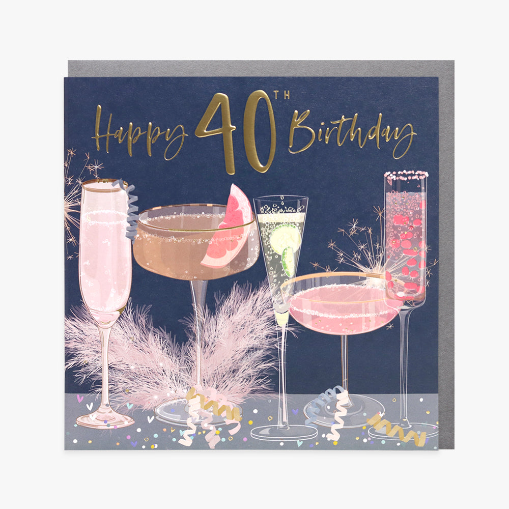 Belly Button 40th Birthday Cocktails Navy Card