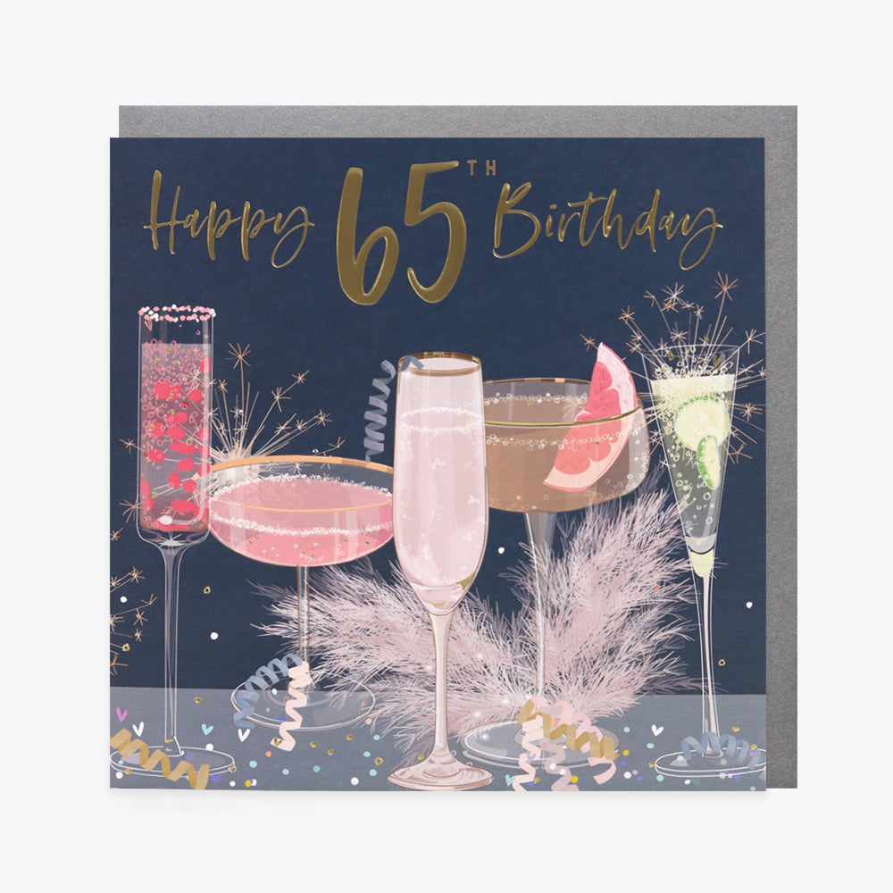 Belly Button 65th Birthday Cocktails Navy Card