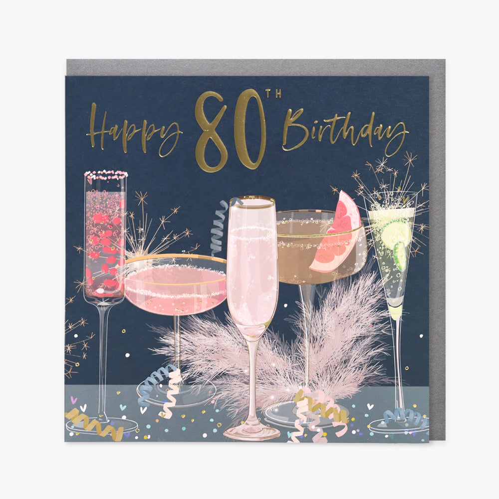 Belly Button 80th Birthday Cocktails Navy Card