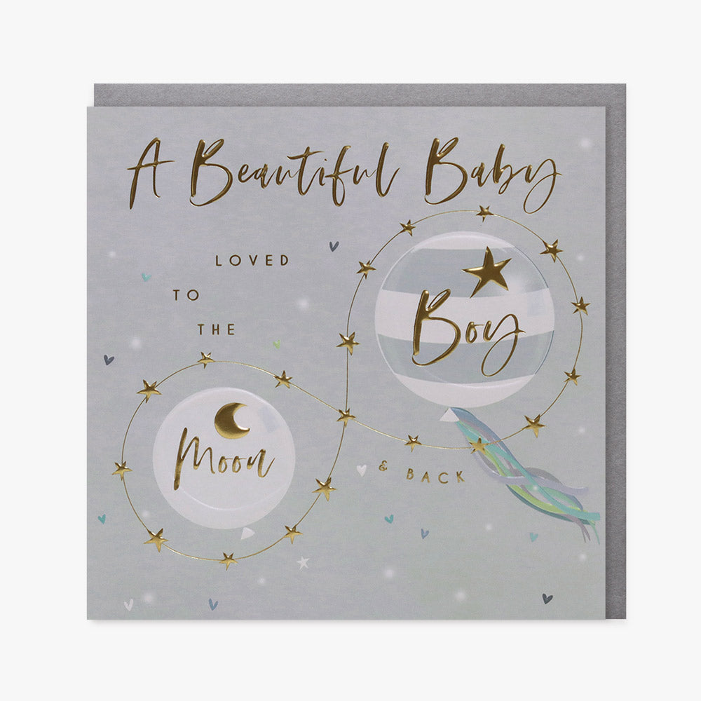 Belly Button Baby Boy Loved to the Moon & Back Card