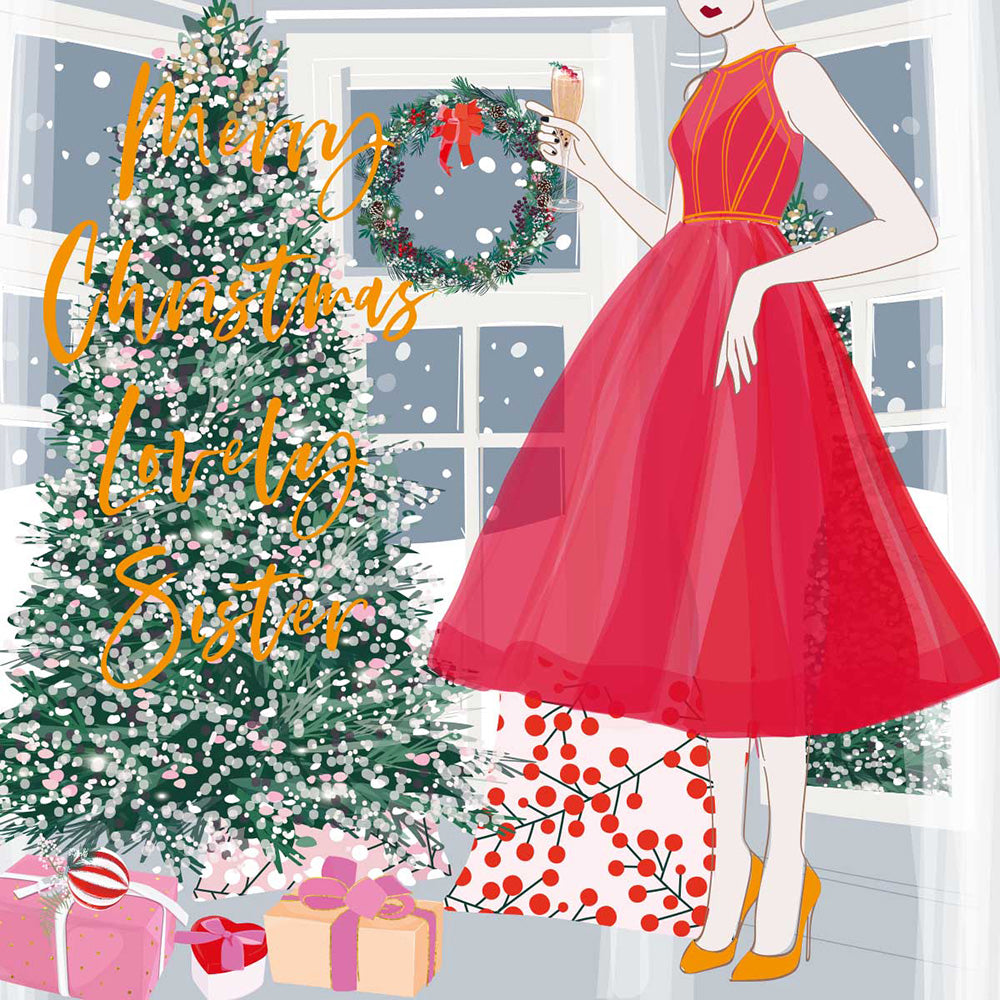 Belly Button Merry Christmas Lovely Sister Red Dress Card
