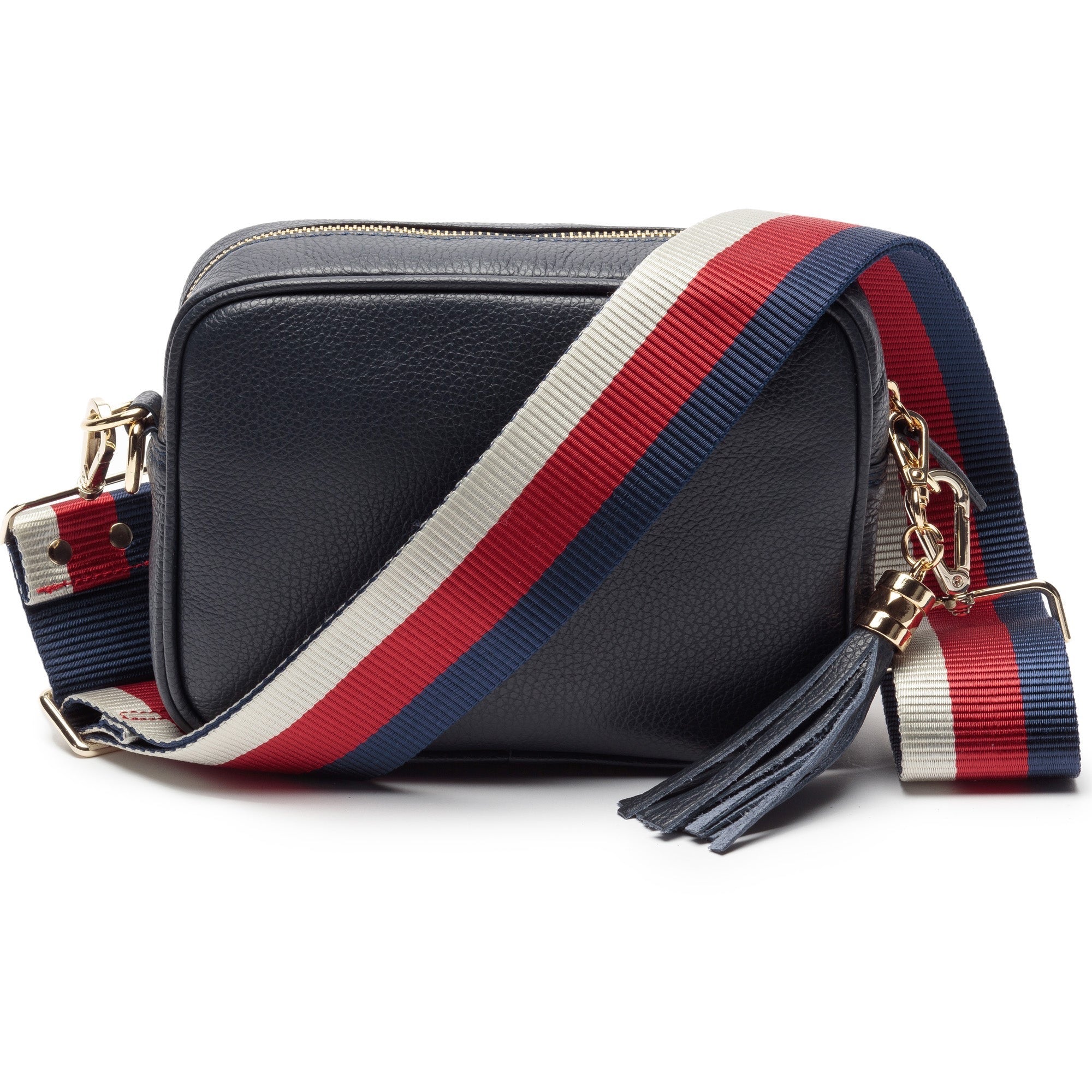 Elie Beaumont Designer Leather Tassel Crossbody Bag - Navy Blue (GOLD Fittings)