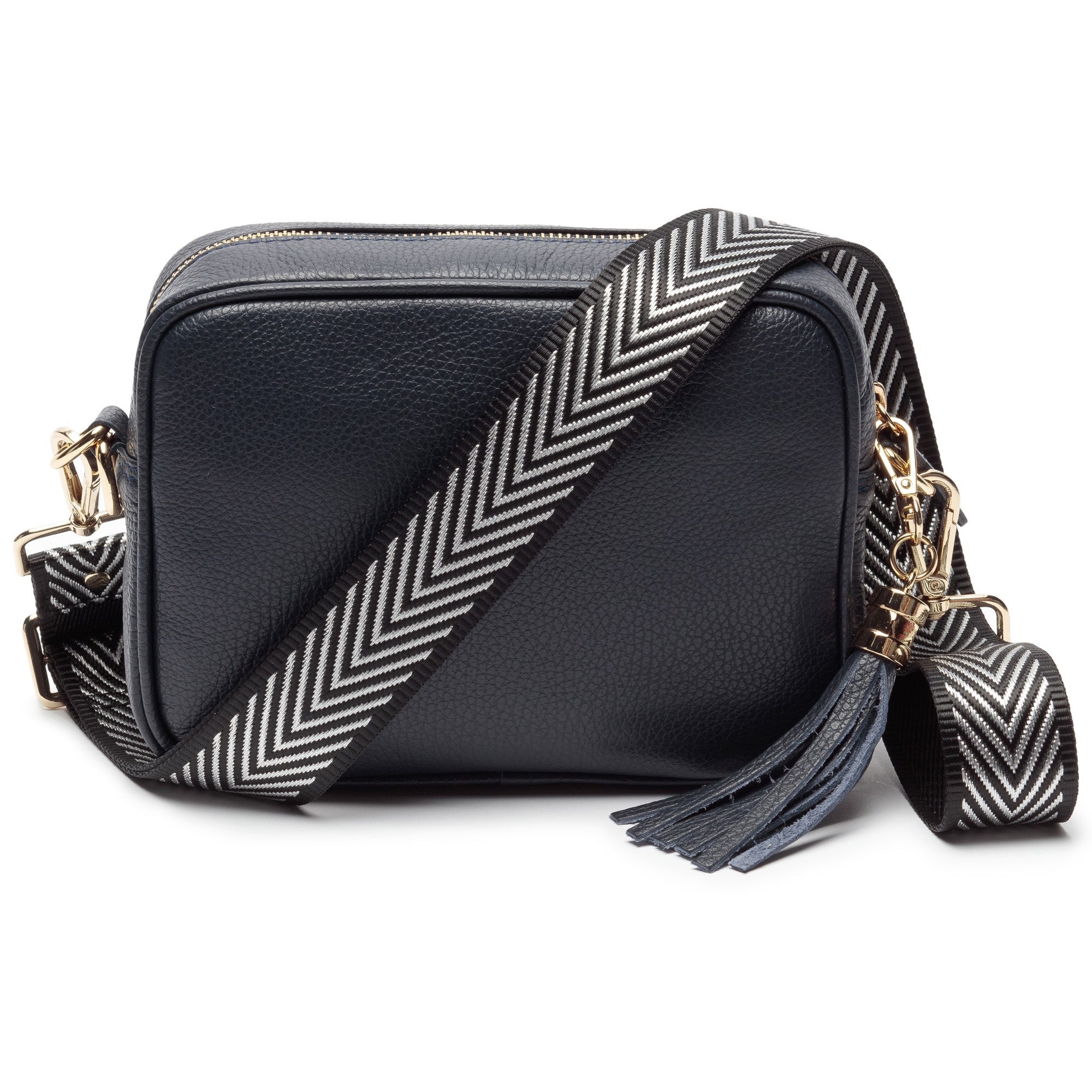 Elie Beaumont Designer SILVER/BLACK CHEVRON Adjustable Crossbody Bag Strap - GOLD Fittings