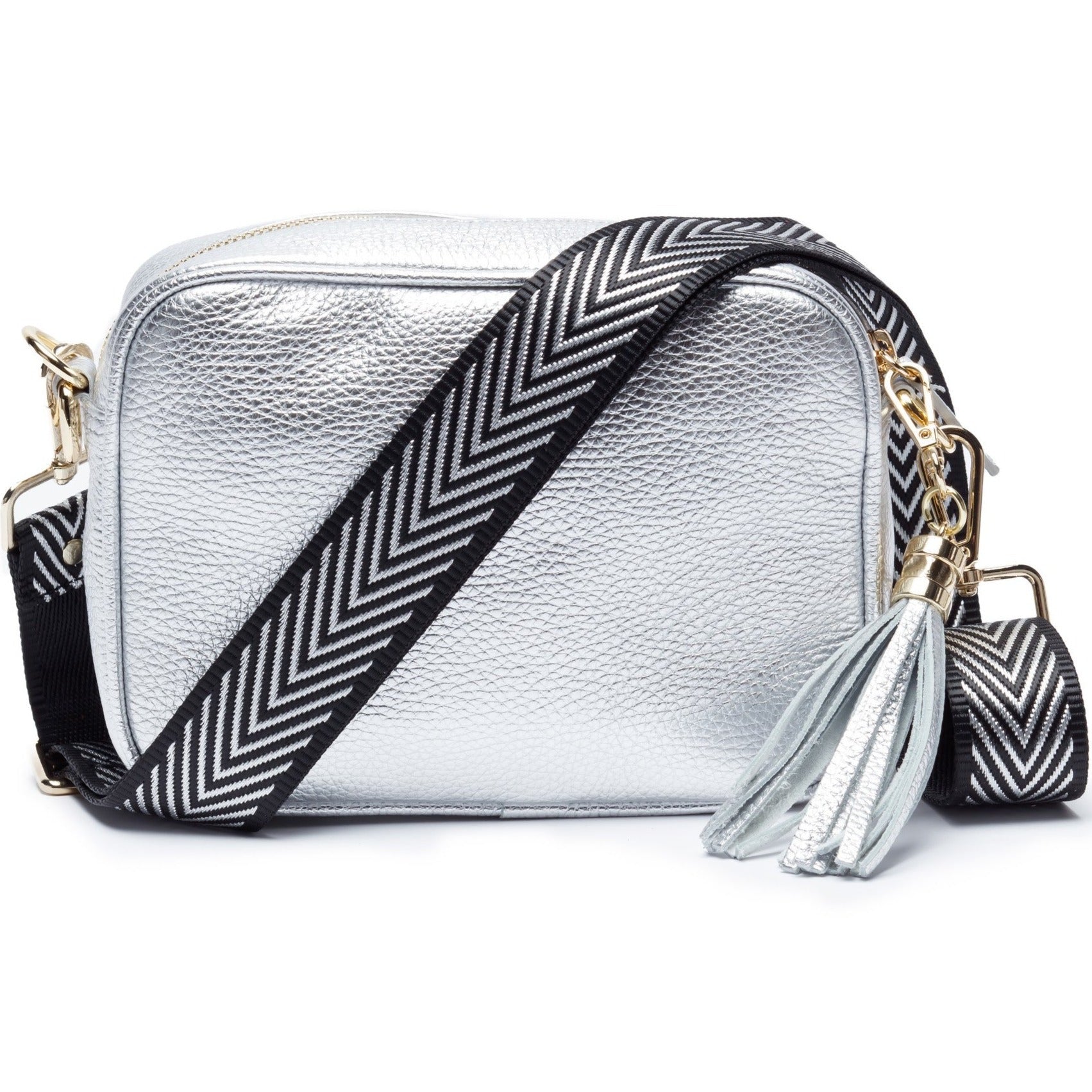 Elie Beaumont Designer SILVER/BLACK CHEVRON Adjustable Crossbody Bag Strap - GOLD Fittings