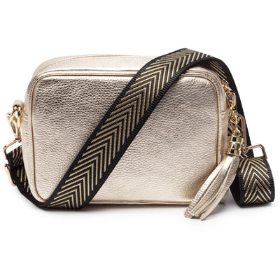 Elie Beaumont Designer GOLD/BLACK CHEVRON Adjustable Crossbody Bag Strap (GOLD Fittings)