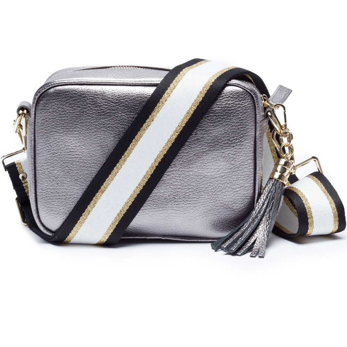Elie Beaumont Designer Leather Crossbody Bag - Pewter (GOLD Fittings)