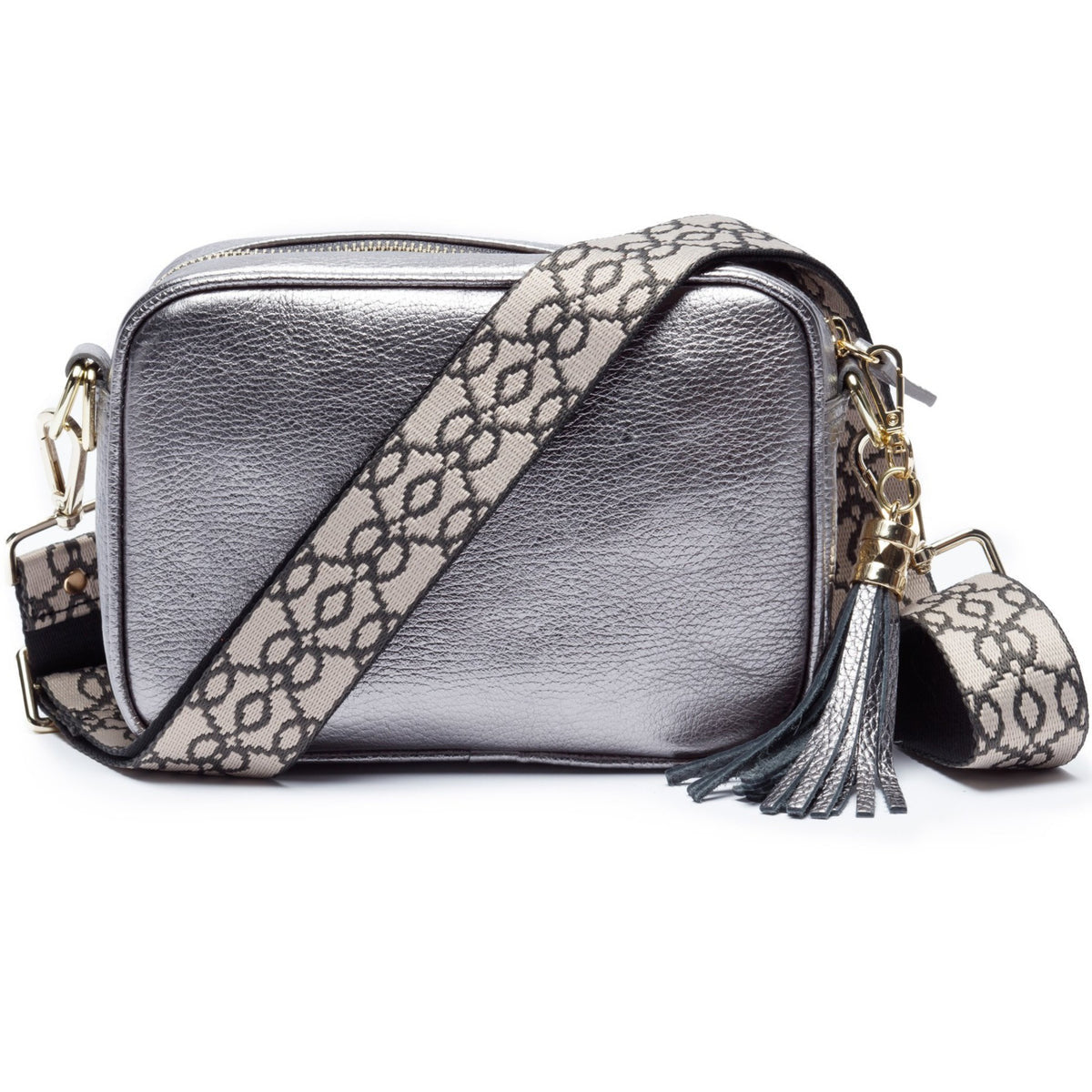 Elie Beaumont Designer Leather Crossbody Bag - Pewter (GOLD Fittings)