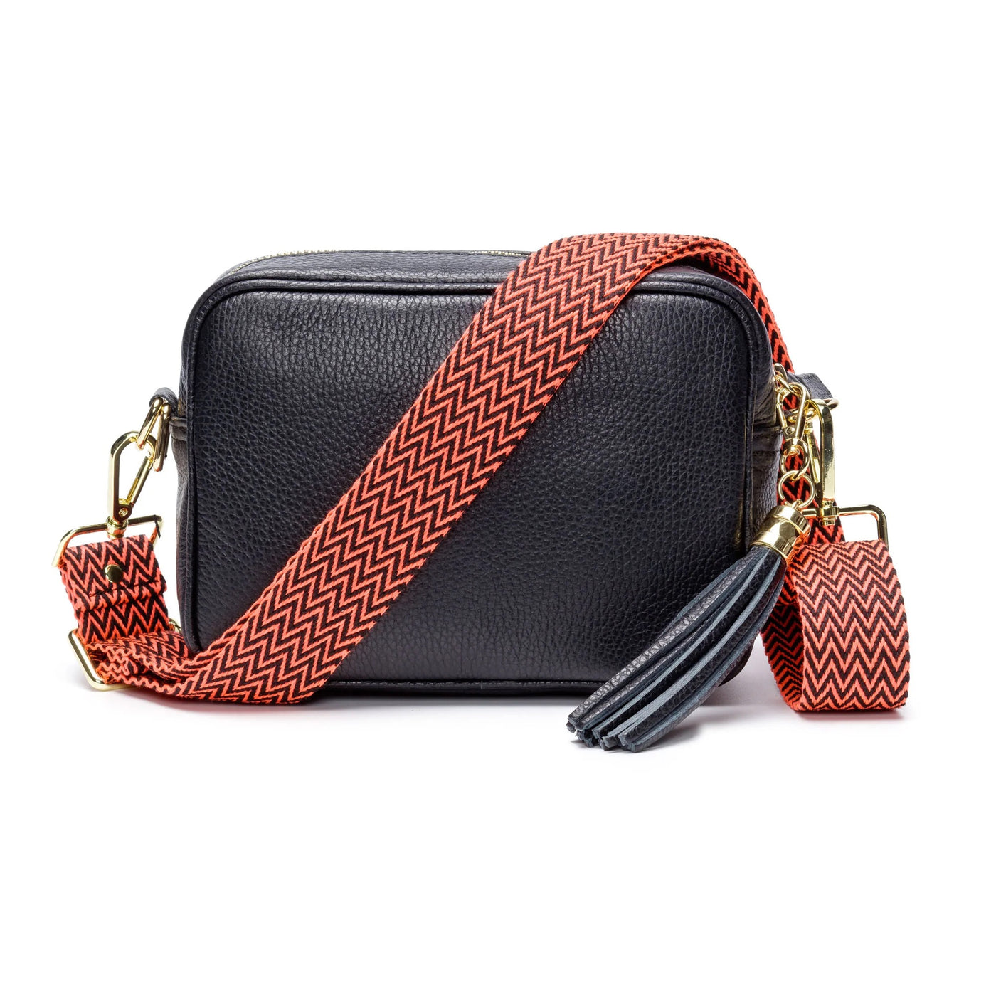 Elie Beaumont Designer ORANGE ZIGZAG Adjustable Crossbody Bag Strap (GOLD Fittings)