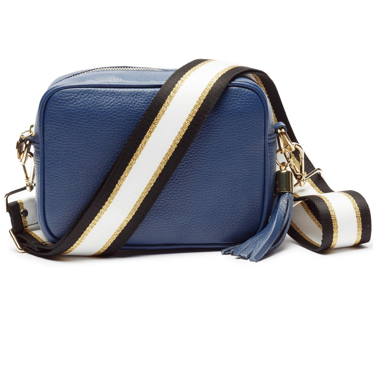Elie Beaumont Designer BLACK GOLD &amp; WHITE STRIPES Adjustable Crossbody Bag Strap (GOLD Fittings)