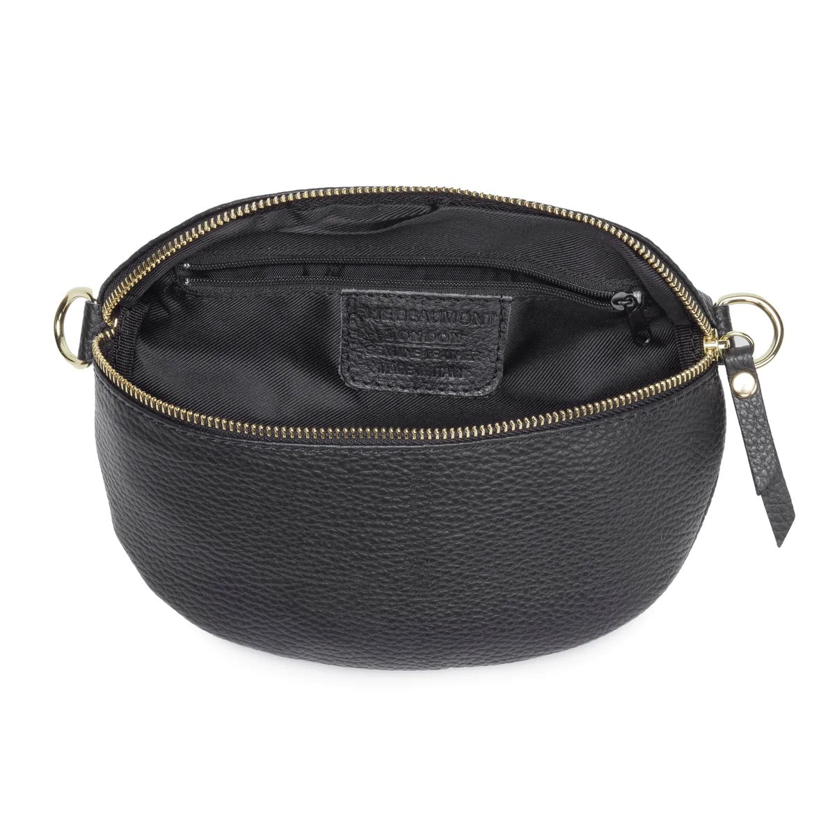 Elie Beaumont Designer Leather Sling Bag - Black (GOLD Fittings)