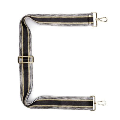 Elie Beaumont Designer METALLIC BLACK/ GOLD STRIPE Adjustable Crossbody Bag Strap (GOLD Fittings)