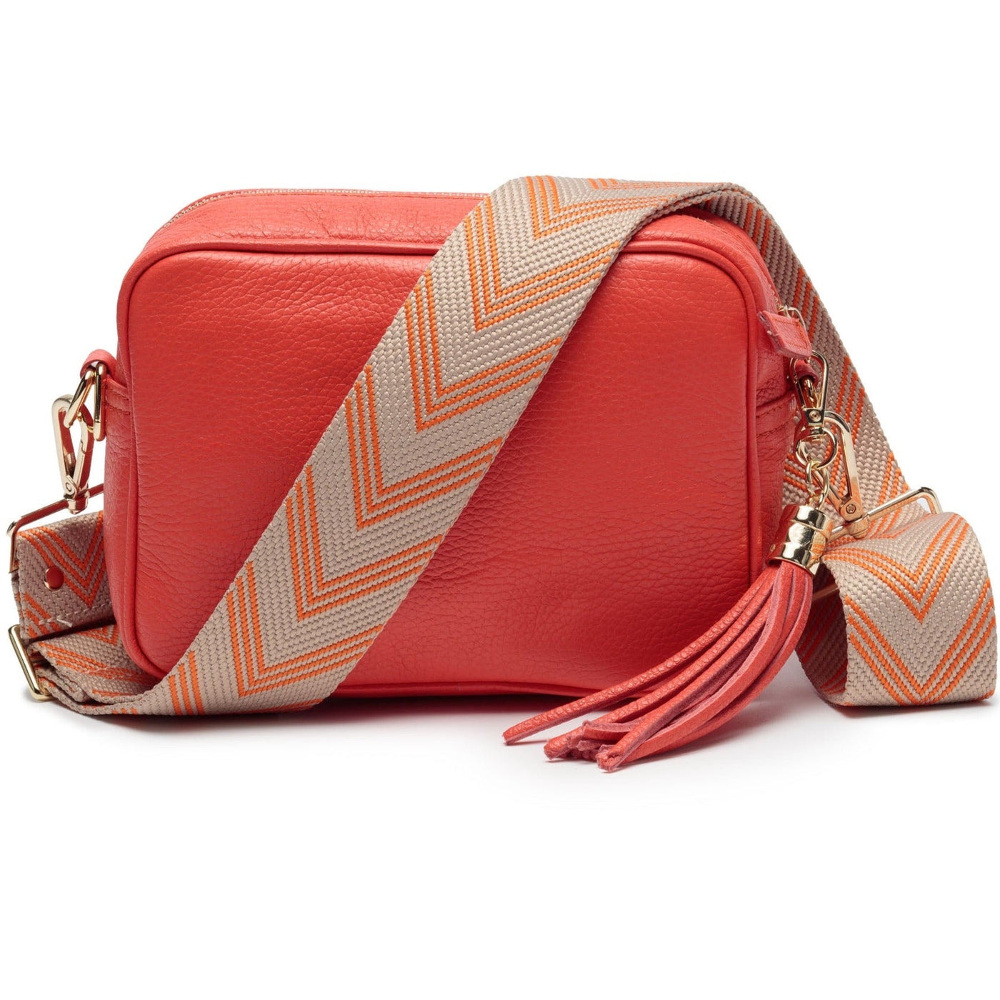 Elie Beaumont Designer Leather Crossbody Bag - Coral (GOLD Fittings)