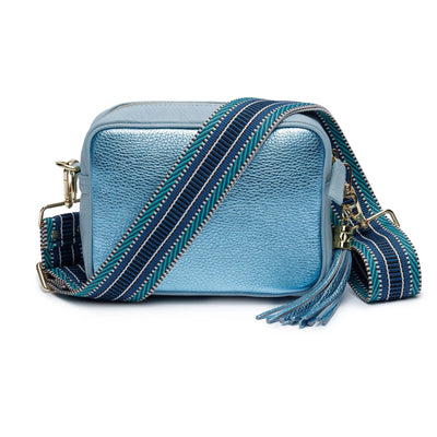 Elie Beaumont Designer Leather Crossbody Blend Bag - Metallic Azure Blue (GOLD Fittings)