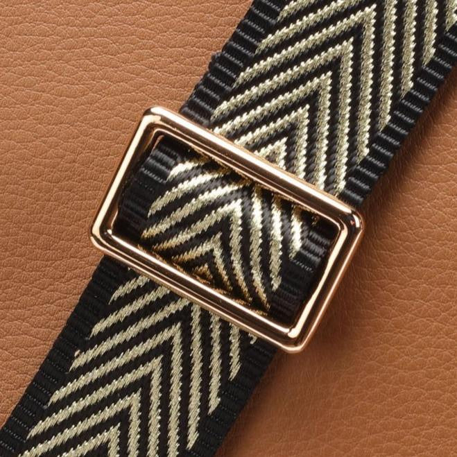 Elie Beaumont Designer GOLD/BLACK CHEVRON Adjustable Crossbody Bag Strap (GOLD Fittings)