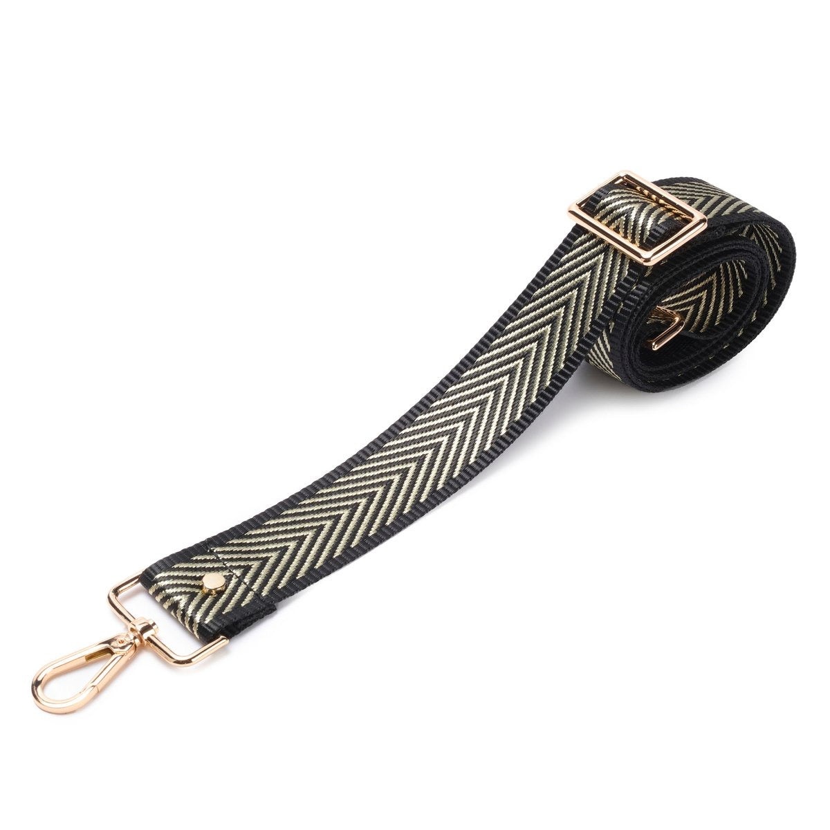 Elie Beaumont Designer GOLD/BLACK CHEVRON Adjustable Crossbody Bag Strap (GOLD Fittings)