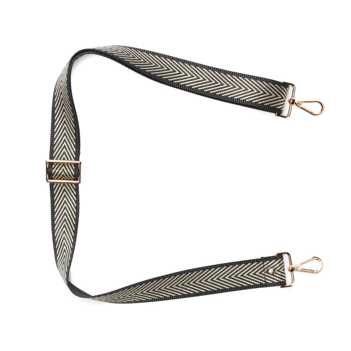 Elie Beaumont Designer GOLD/BLACK CHEVRON Adjustable Crossbody Bag Strap (GOLD Fittings)