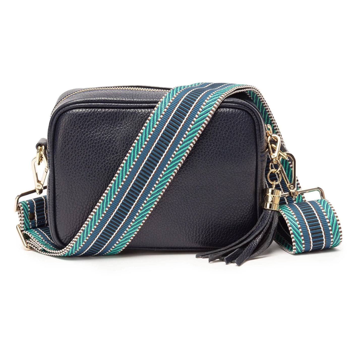 Elie Beaumont Designer BLUE AZTEC Adjustable Crossbody Bag Strap (GOLD Fittings)