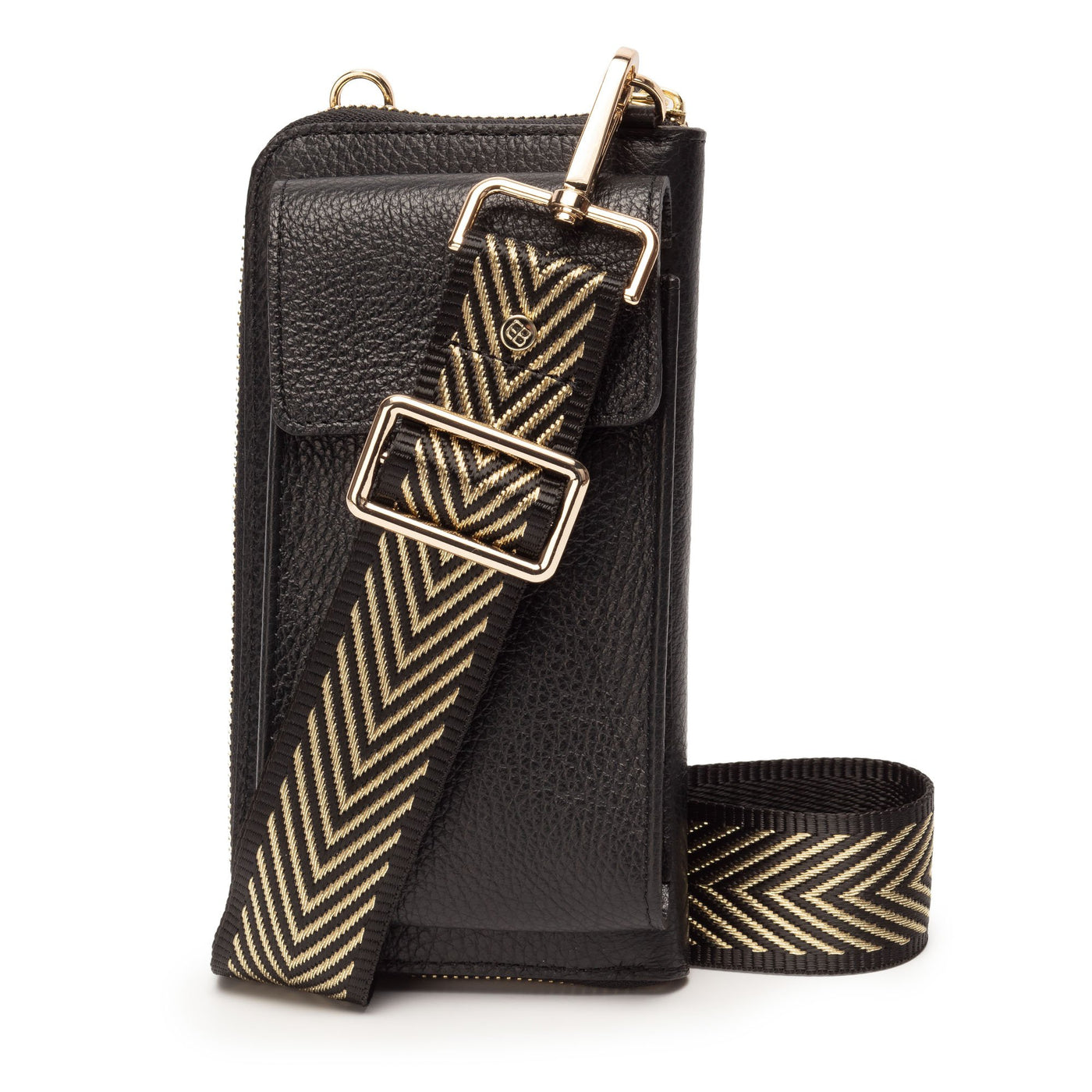 Elie Beaumont Designer Leather Phone Bag - Black (GOLD Fittings)