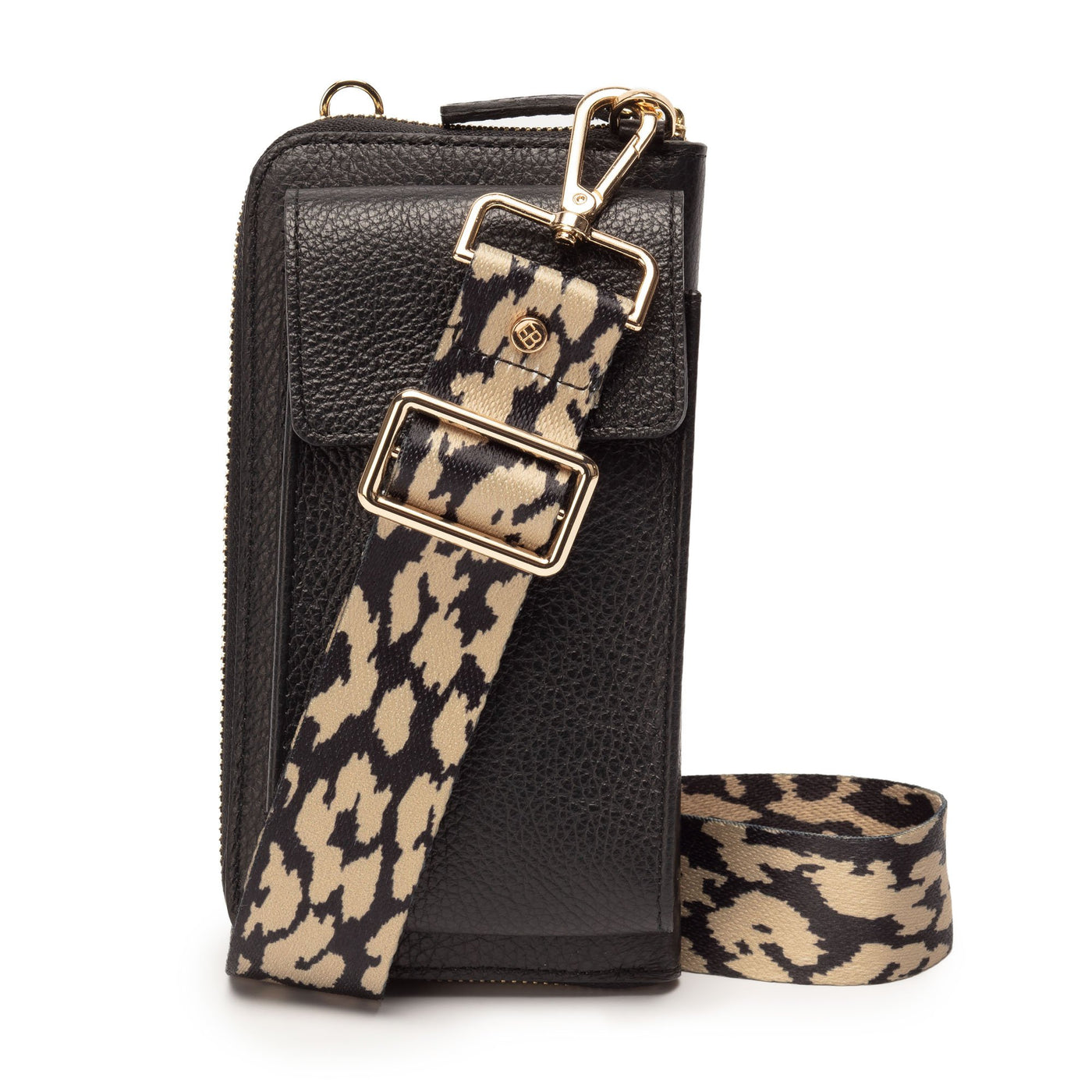 Elie Beaumont Designer Leather Phone Bag - Black (GOLD Fittings)